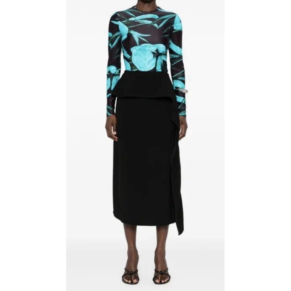 Ulla Johnson Danica Draped Detail Midi Skirt Black Crepe Peplum Size‎ S Classic